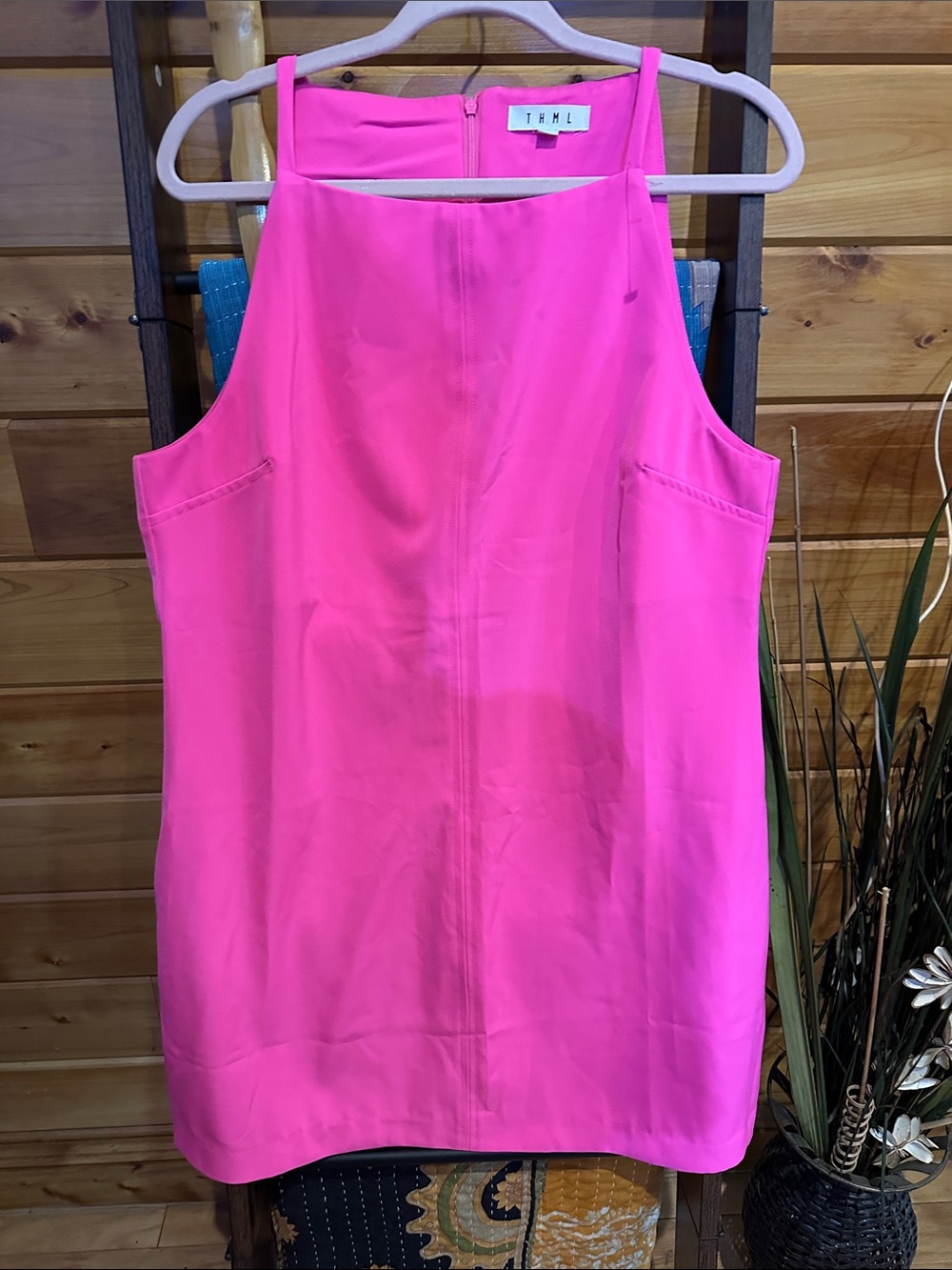 THML Hot Pink Square Neck Sleeveless Shift Top